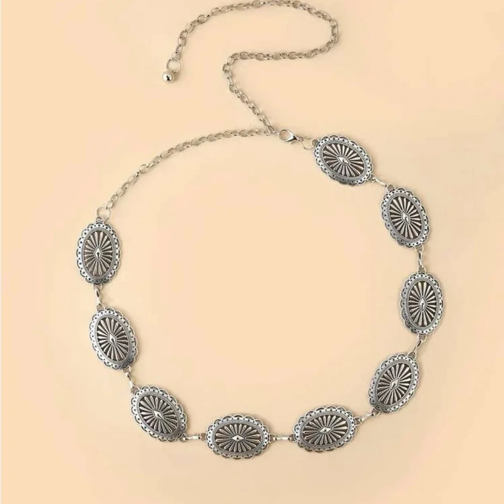 Western Textured Geometric Chain Belt - Picture 1 of 3